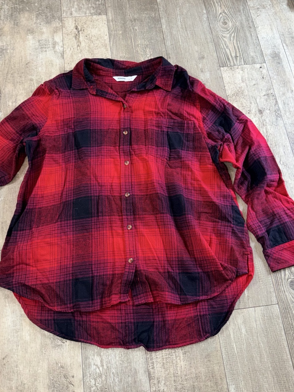 Sonoma Plaid Button Down Shirt in Red & Black Size XL Like New